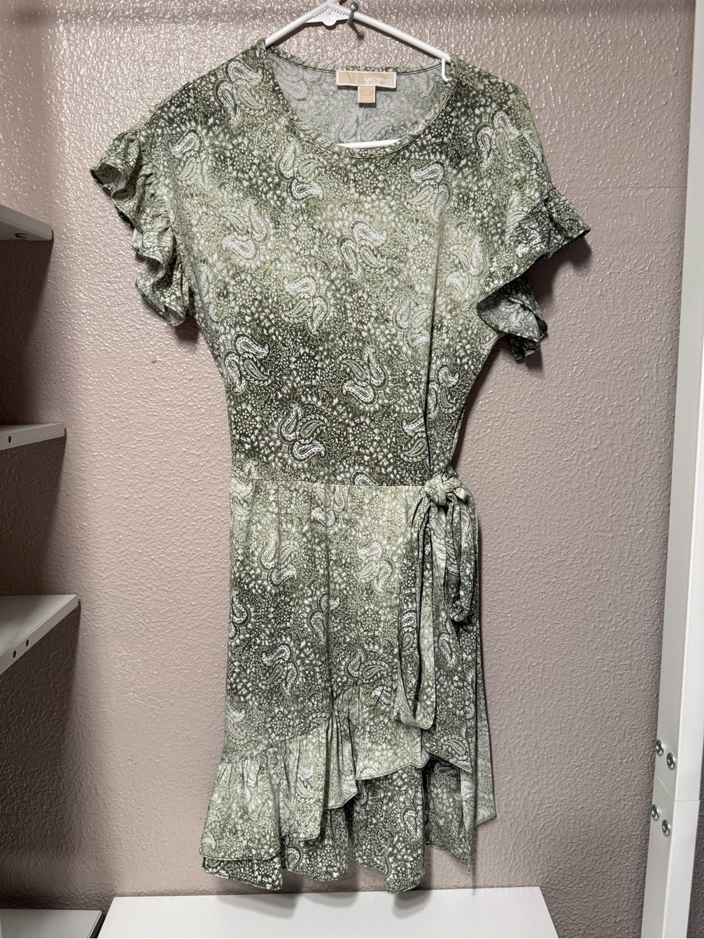 Michael Kors Olive Green Paisley Wrap-Style Mini Dress